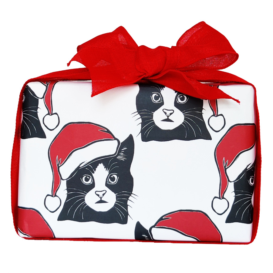 Black Cat in a Santa Hat Wrapping Paper