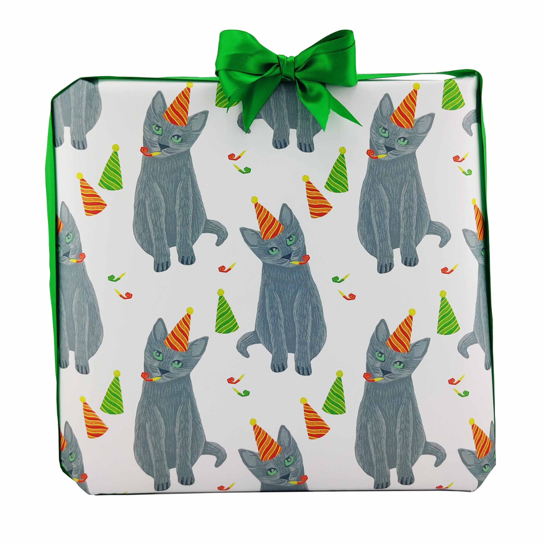 Party Russian Blue Cat Birthday Wrapping Paper
