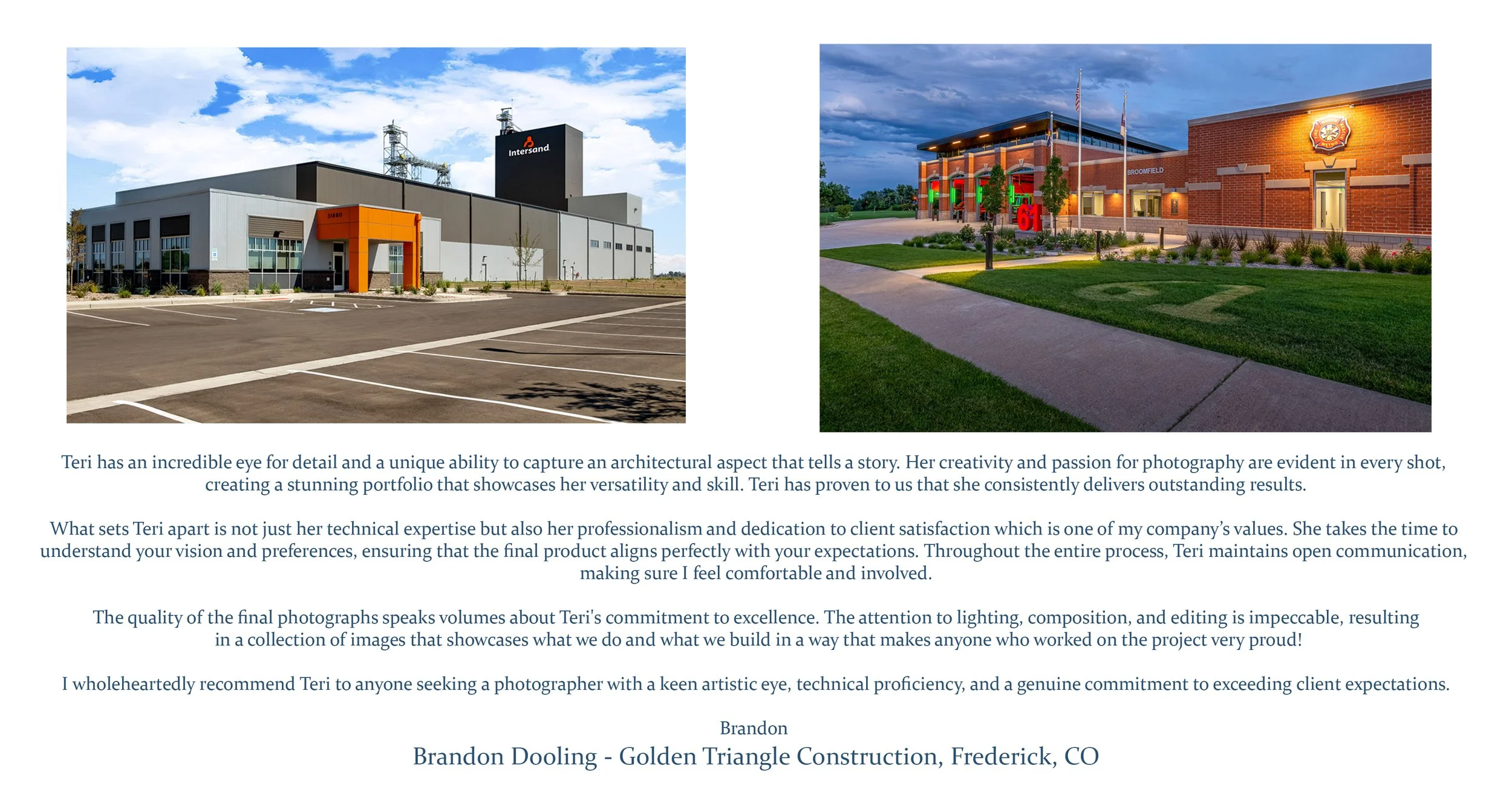 Great review of photography done for Golden Triangle Construcion