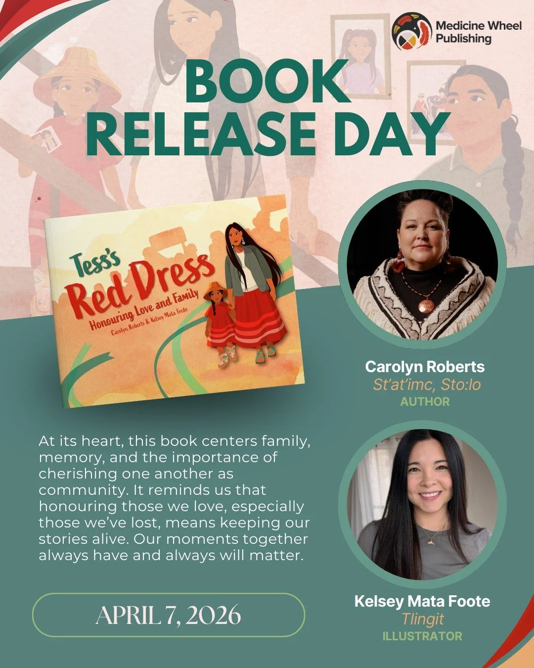 Tess's Red Dress by Carolyn Roberts (author) and Kelsey Mata Foote (illustrator) will be released on April 7, 2026.

Available for pre-order at Medicine Wheel Publishing and book retailers across Canada and the United States.

#picturebook #bookrelea