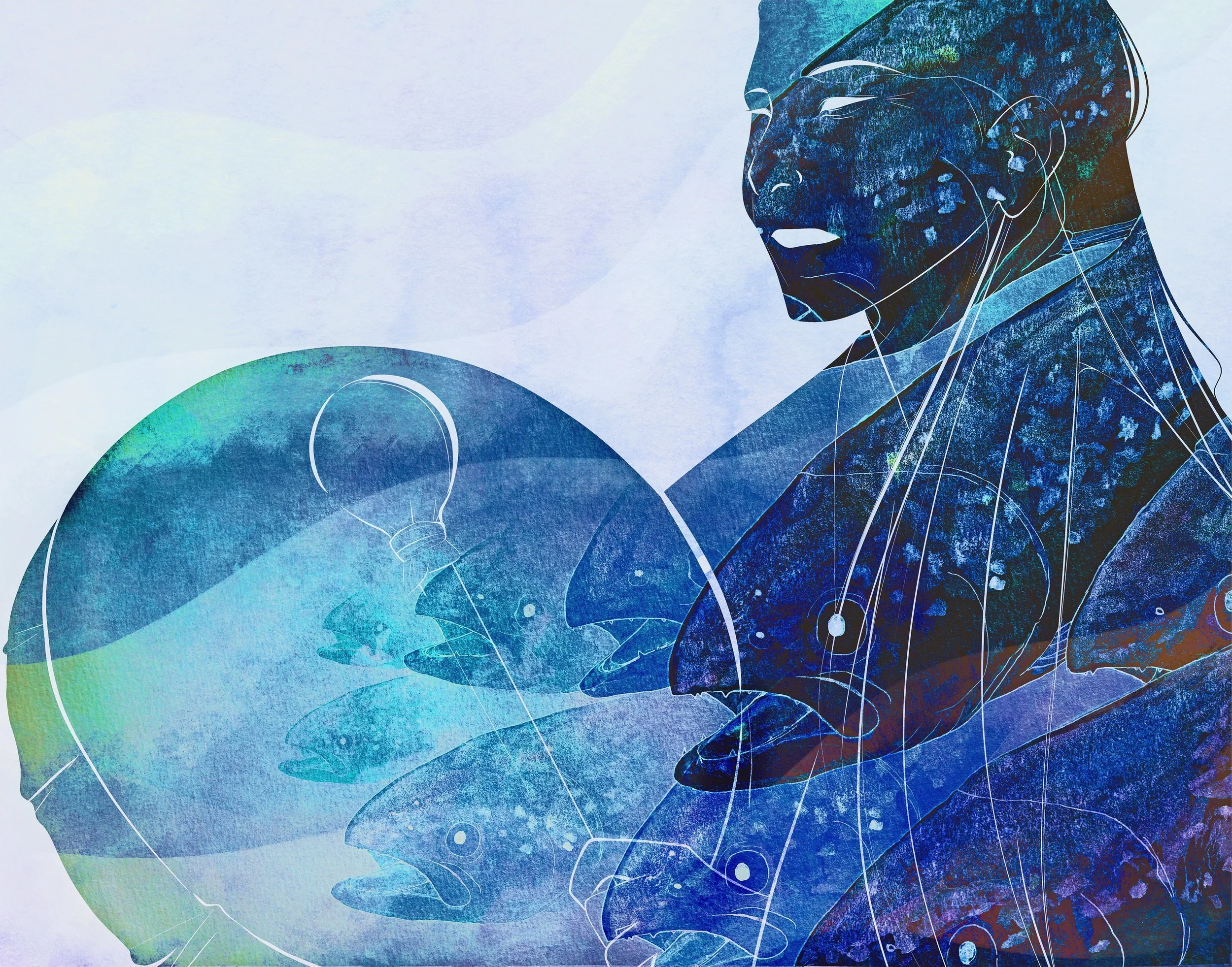 "a song for the sea" (2026).

a marriage between land and sea, between traditional and "analog" (lol in this case, watercolor). tradigital art?

visibility #illustration #mixedmedia #nativeart #nativeartist