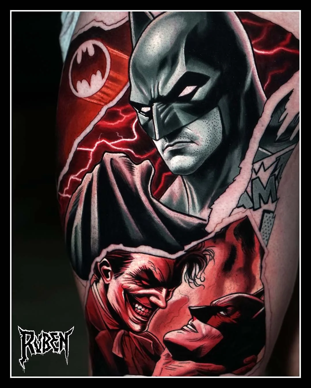 This tattoo started with a conversation at Milwaukee tattoo convention, my client Dustin and I were remembering the animated series opening, and we wanted to recreate the scene, at the same time we also talked about the red monochrome to describe Got