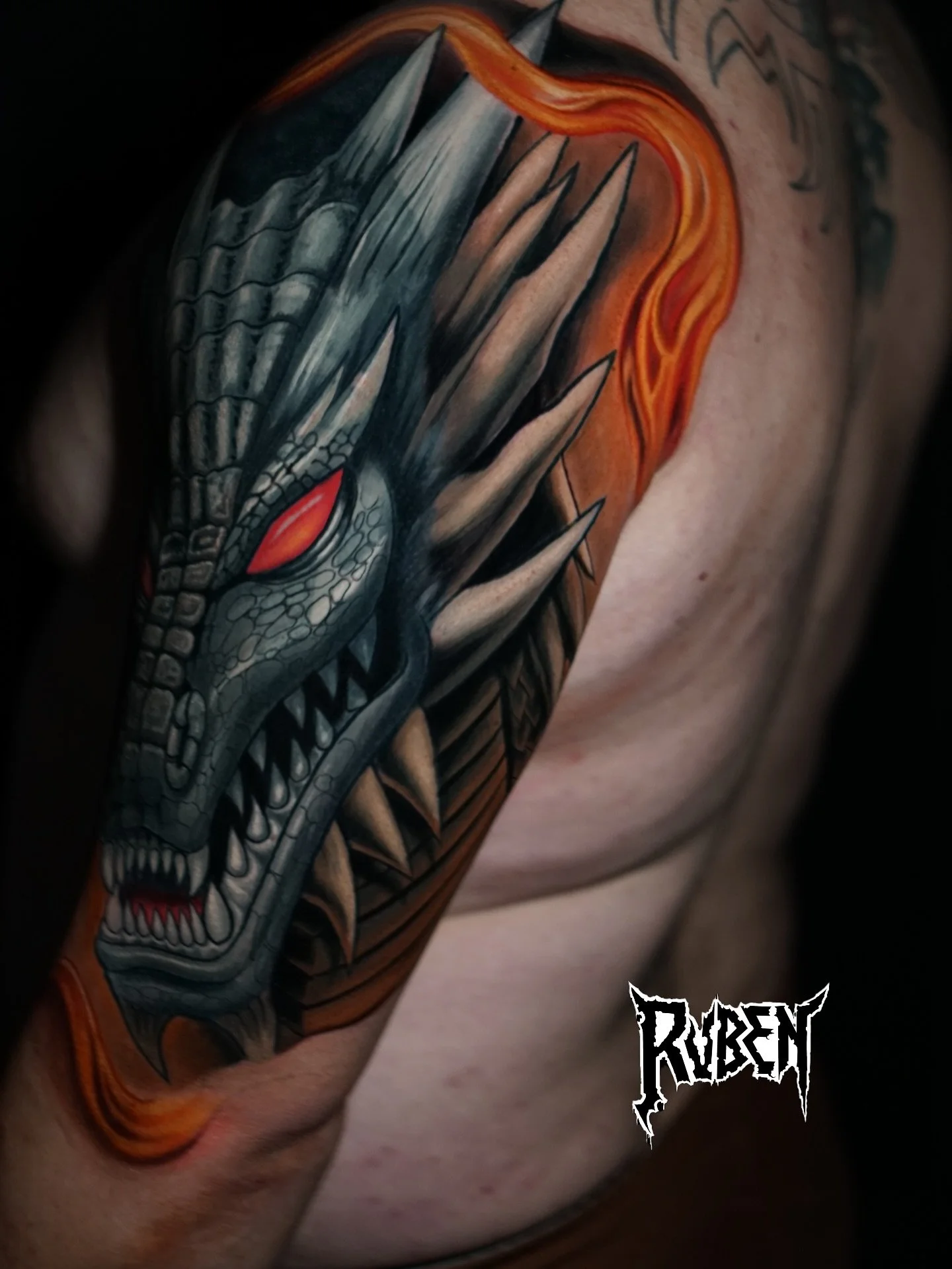 Designed to fit. Cover up in two sessions for @tjmorris20 
I will have a second pass after it settles but I&rsquo;m pretty happy so far. 
If you need a cover up, hit me up. Booking March.
Sponsored 
@intenzetattooink 
Using:
@cainforge 
@mikepike 
.
