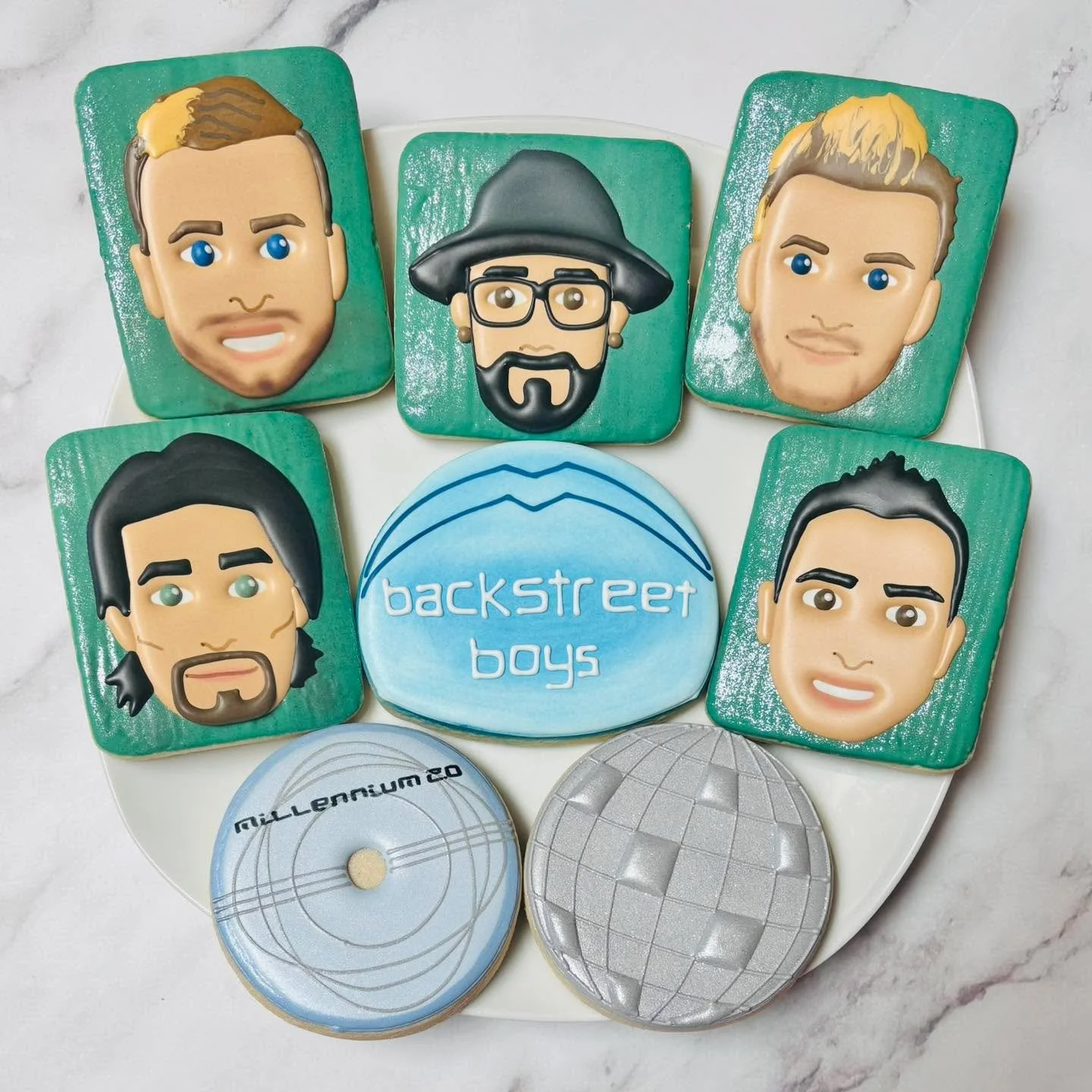 Cookies for the Backstreet Boys at Sphere! ❤️🪩🎶🎤 
.
.
.
. 
#backstreetboys #thesphere #vegas #sphere #royalicing #royalicingcookies #decoratedsugarcookies #customcookies #sugarart #sugarcraft #edibleart #cookieart #instabake #instasweet #sugarcook