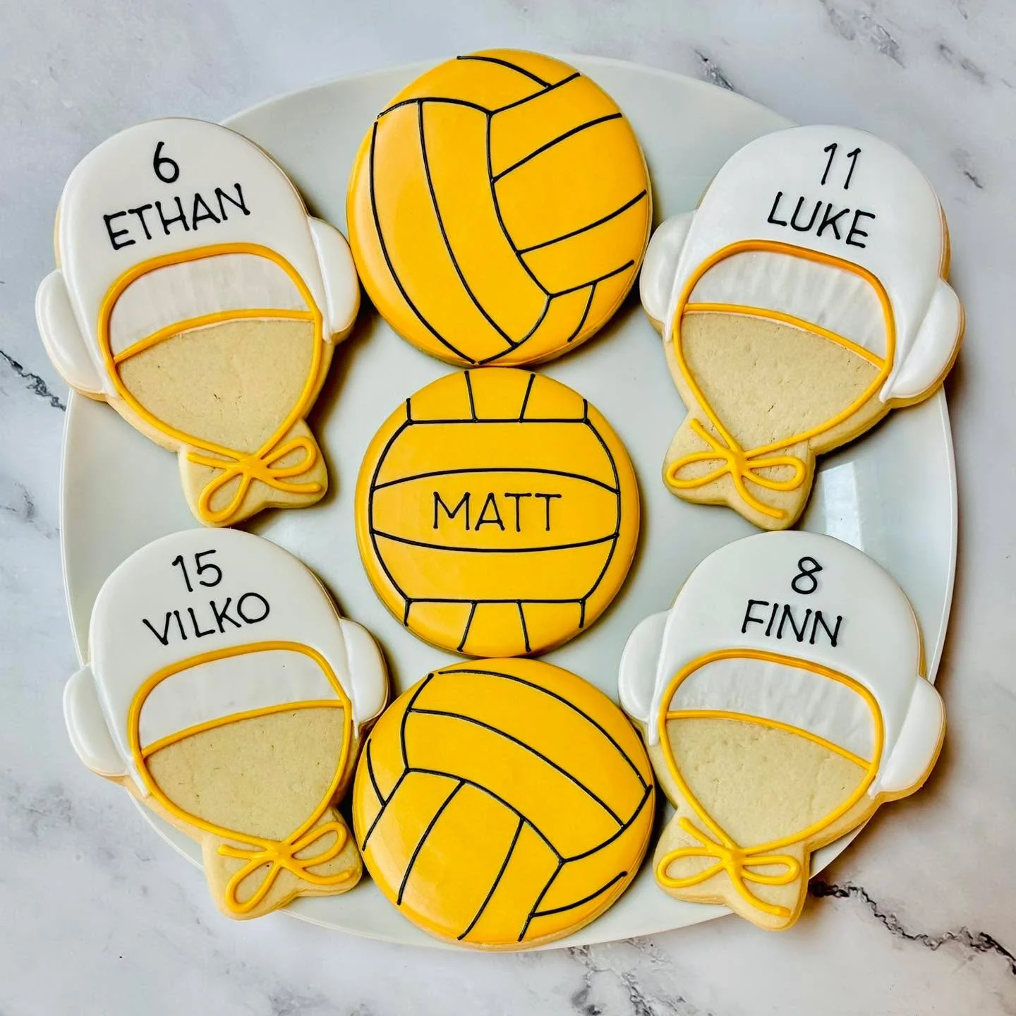 Cookies for a water polo team party! 🎉🤽&zwj;♂️
.
.
.
.
#waterpolo #classof2026 #royalicing #royalicingcookies #cookiefavors #decoratedsugarcookies #customcookies #lovesweets #sugarart #sugarcraft #edibleart #cookieart #instabake #instasweet #sugarc