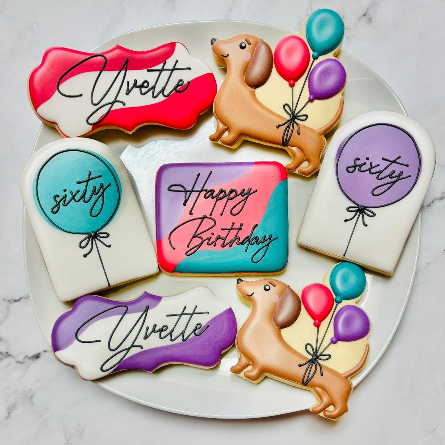 Cookies for a birthday celebration! 🎉🎈
.
.
.
. 
#thisis60 #happybirthday #happybirthdaycookies #birthdaycookies #birthdaytreats #birthdaypartyfavors #partyfavors #momsofinstagram #cookiefavors #royalicing #royalicingcookies #decoratedsugarcookies #