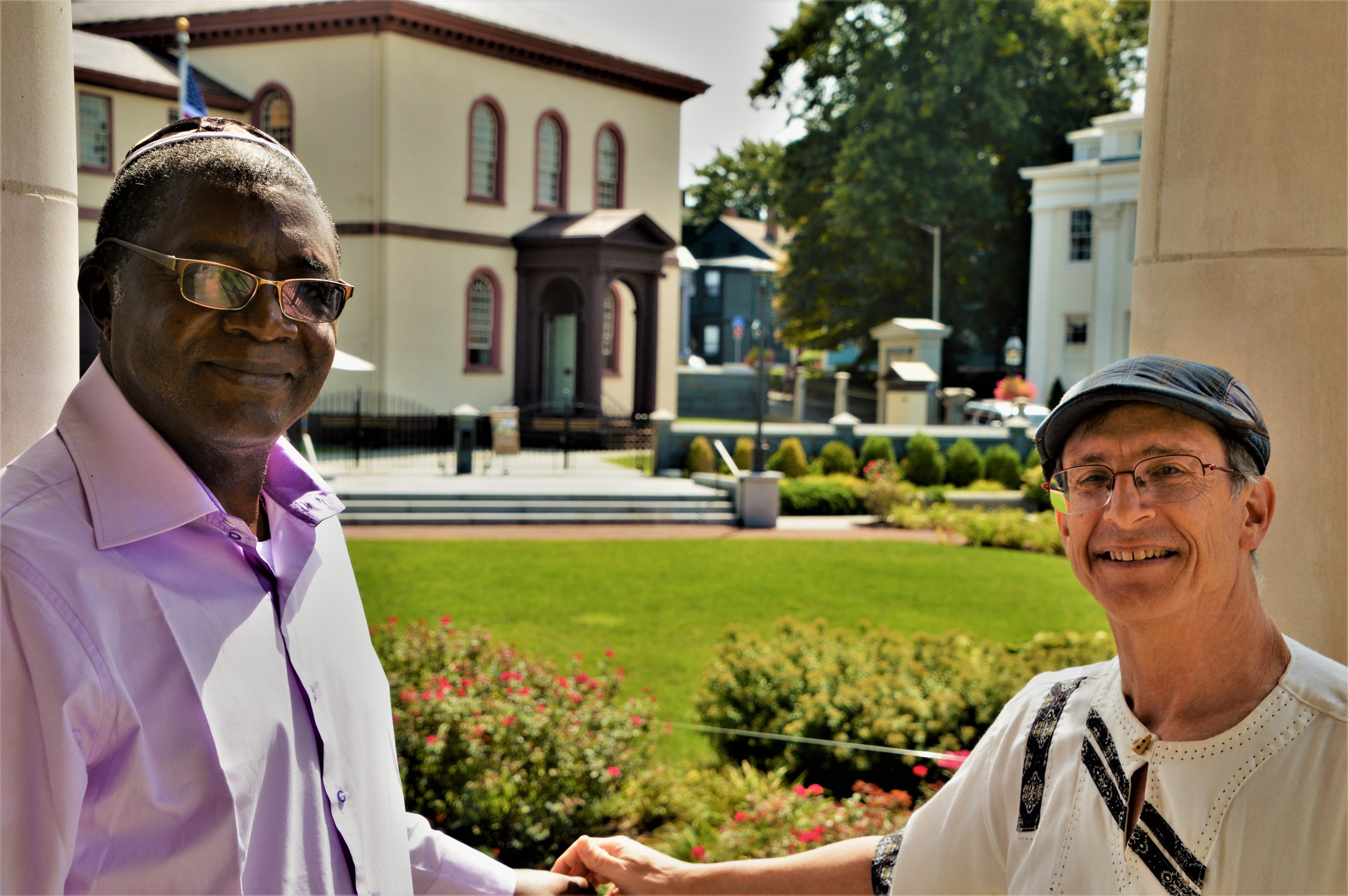 Betsalel Laurent Elouna and Professor William F. S. Miles during a visit to Touro Synagogue in Newport, Rhode Island. Photo — Shai Afsai