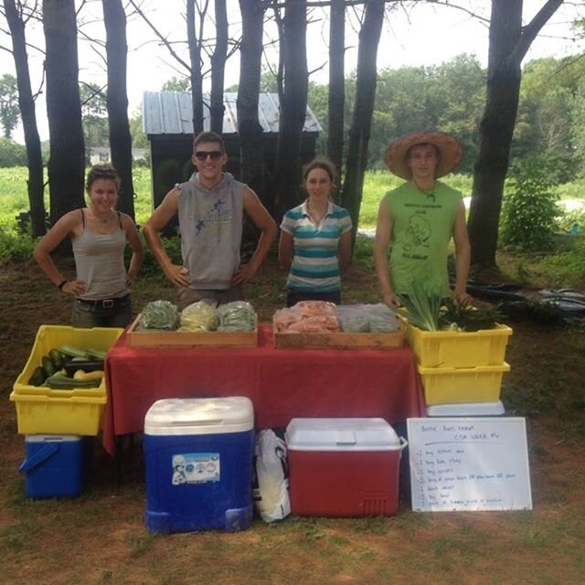 Throwback Thursday to 2014! In 2014 we had our first intern, Brogan, who is on the farm left. McKinley and Veronica (middle) were our Upward Bound students that year, and my cousin Zach was helping on the farm too! We probably had about 10 shares get