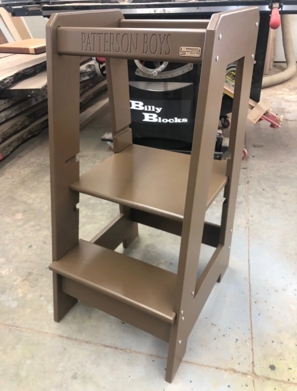 kitchen assistant, kitchen stool for kids, gifts for a toddler, gift for kids, kitchen safety, BillyBlocks, engraver, laser engraver, photo etch, signage, custom sign, high quality, unique art, hand crafted, custom furniture, timeless, custom woodwor