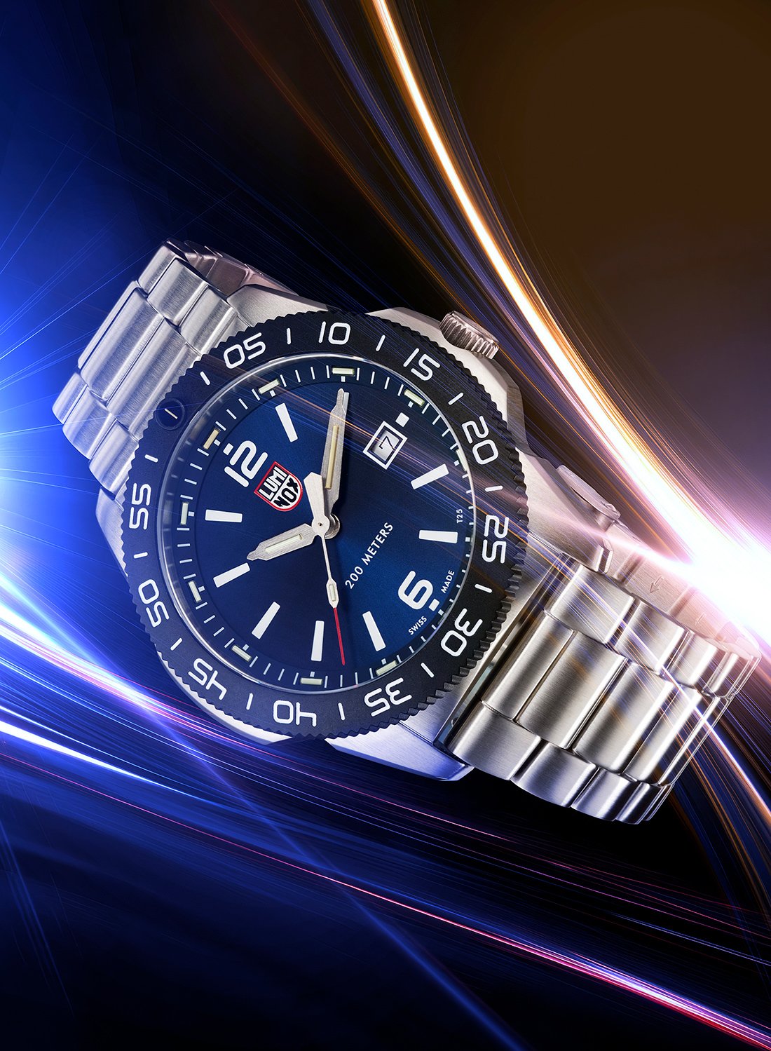 Dynamic product photography of Luminox 111 tactical watch with professional lighting. Takamasa Ota Photography offers high-end still life and product photography services in NYC with full in-house retouching.