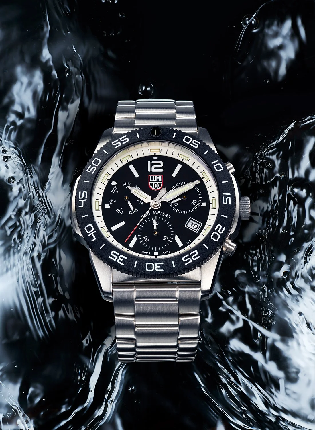 Professional product photography showcasing Luminox 228's water-resistant durability. Takamasa Ota, NYC-based still life photographer, specializes in luxury watch and gear product photography with expert lighting and retouching.
