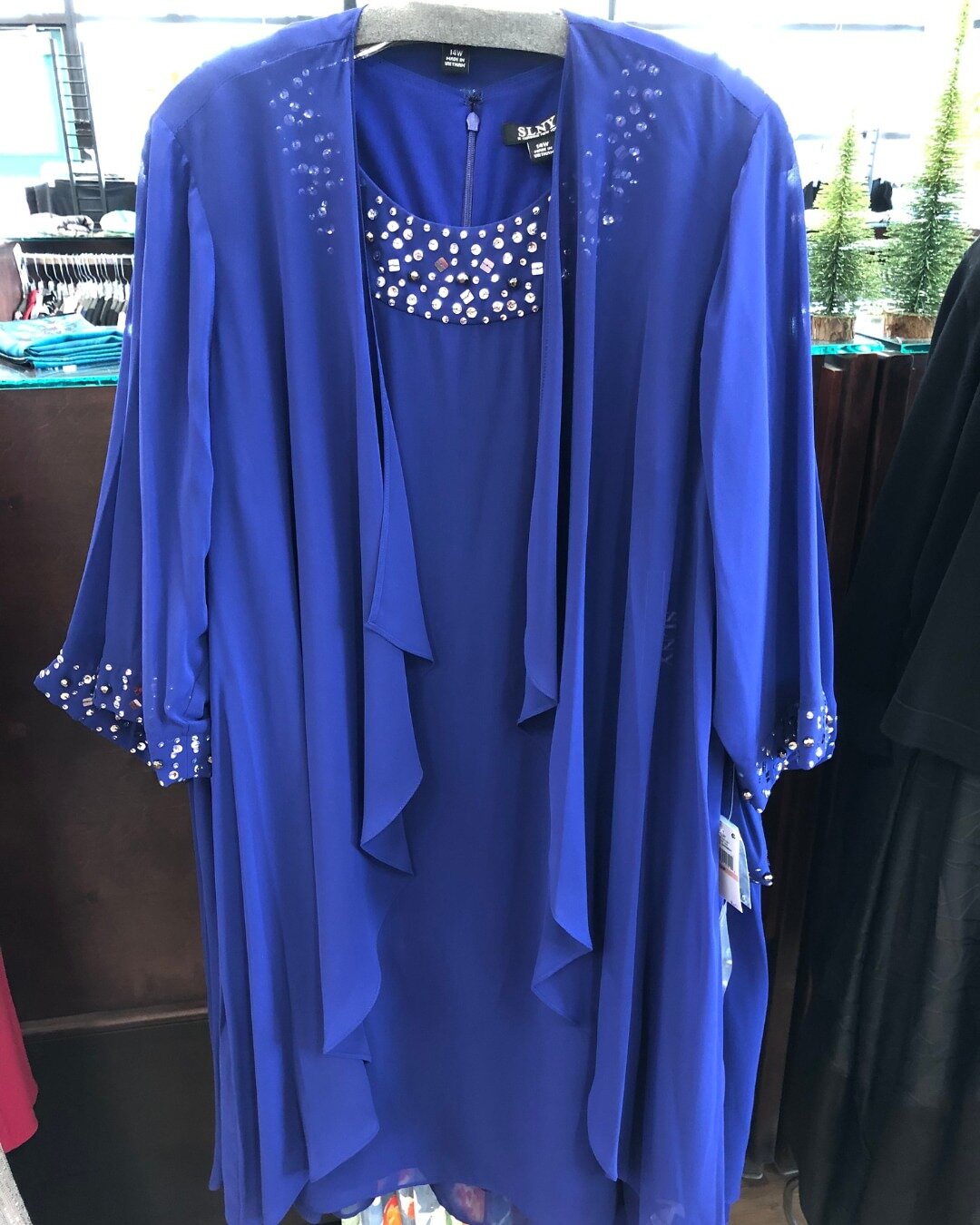 Shine bright like a diamond with our latest arrival! 💎✨ This stunning blue dress with its sparkling collar (&amp; sleeves) it is the perfect statement piece for your next special occasion! 

From weddings to galas and everything in between, you'll t