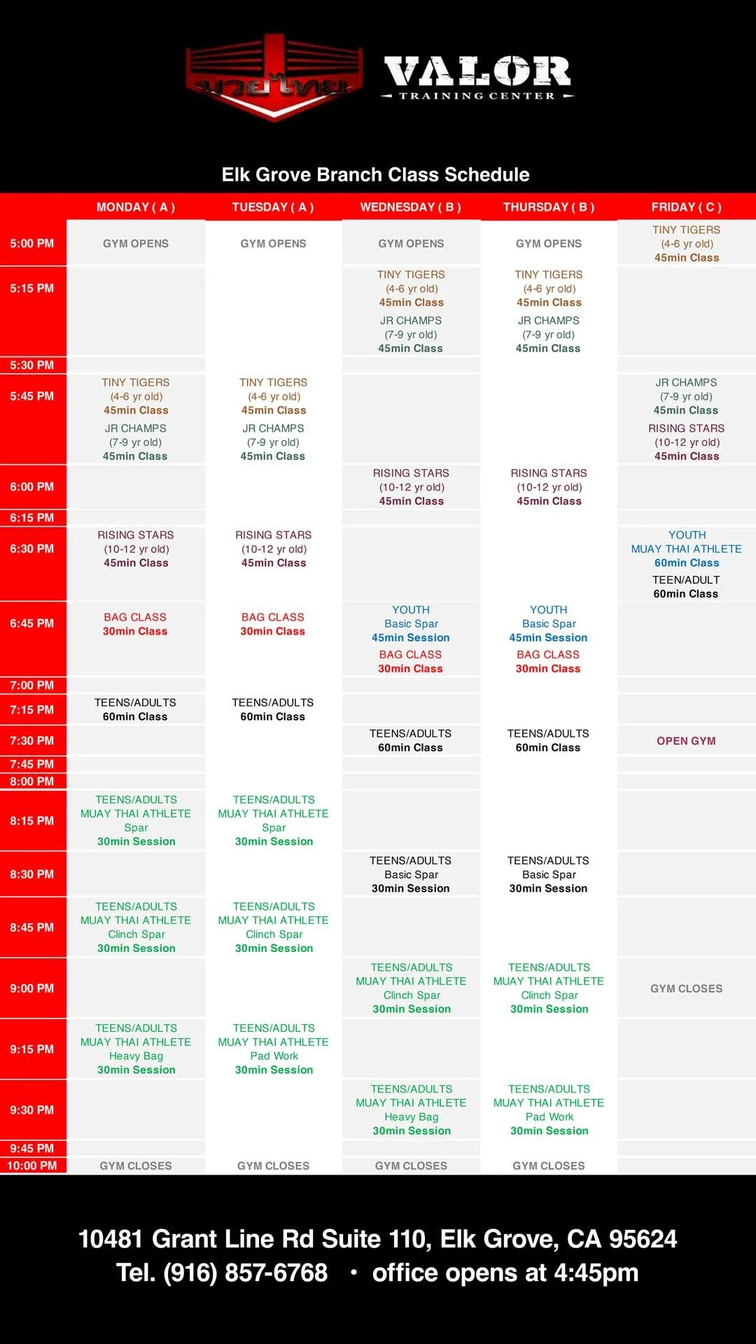 VALOR ELK GROVE SCHEDULE