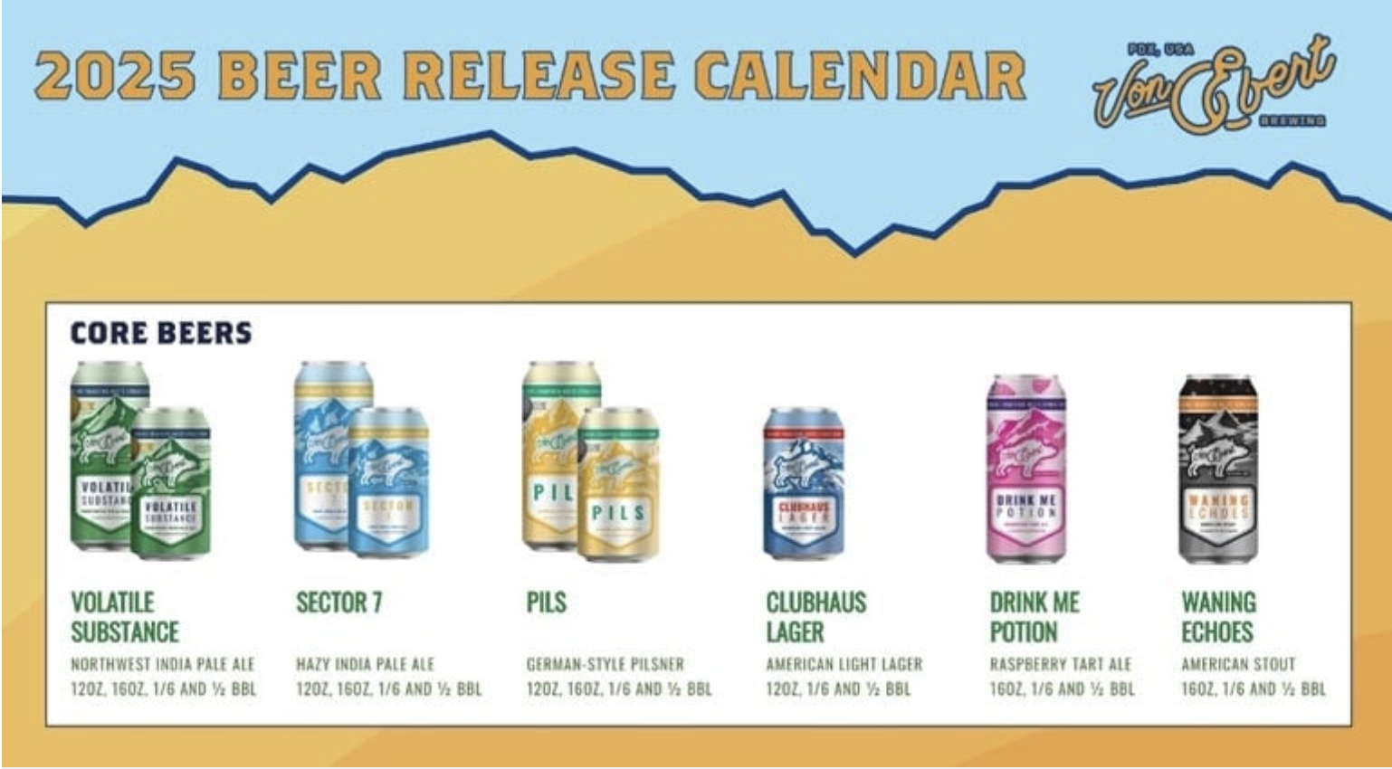Von Ebert Brewing Releases 2025 Beer Calendar, Adds 12 oz 6-Pack of Award-Winning Volatile Substance NW IPA