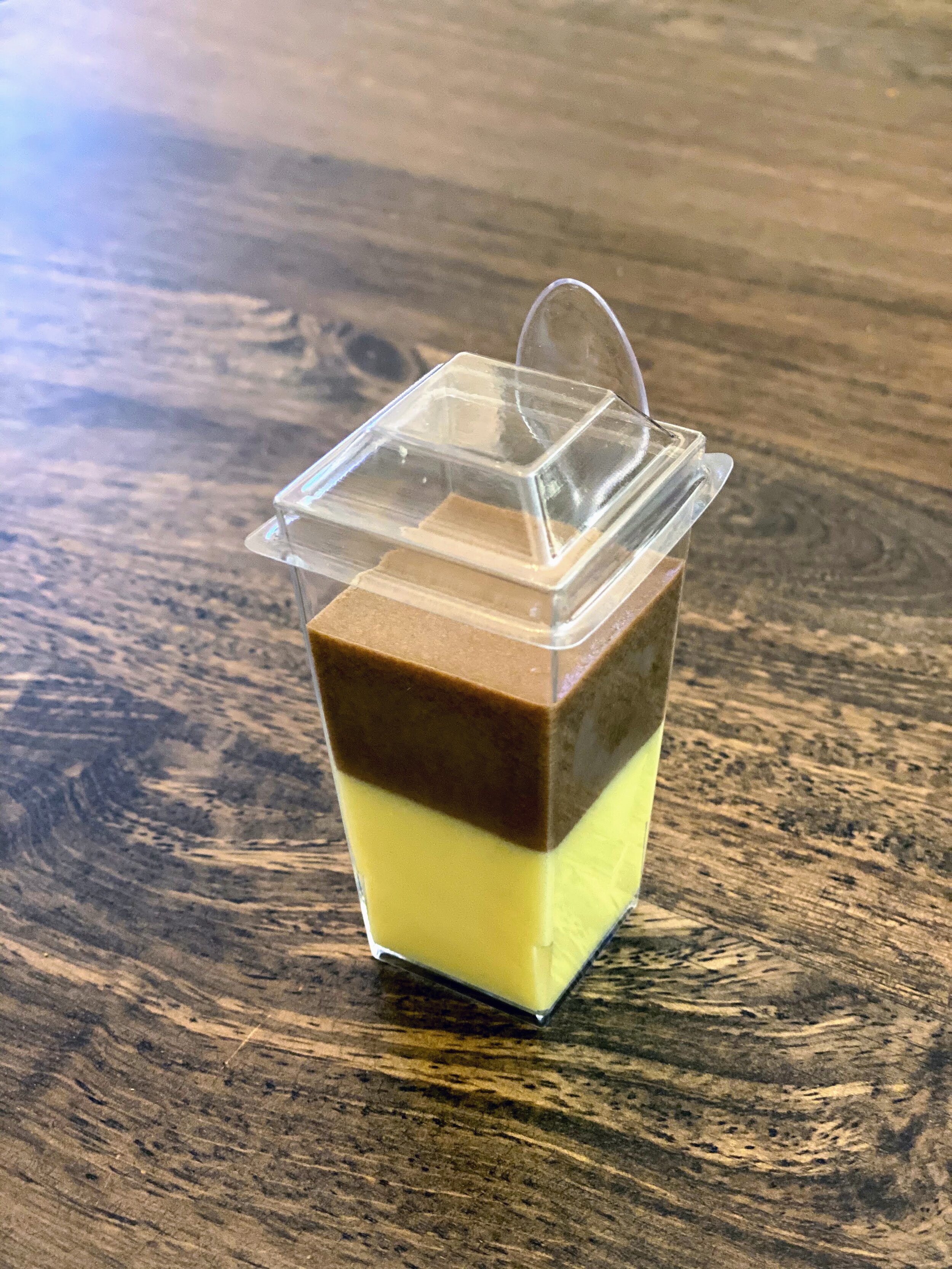 Passionfruit chocolate mousse with packaging