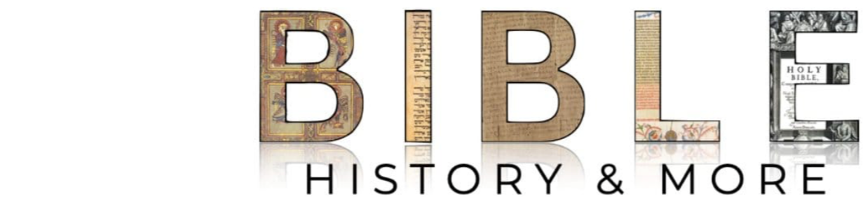 The word "BIBLE" with each letter designed with a different historical or decorative pattern, and the words "HISTORY & MORE" underneath.