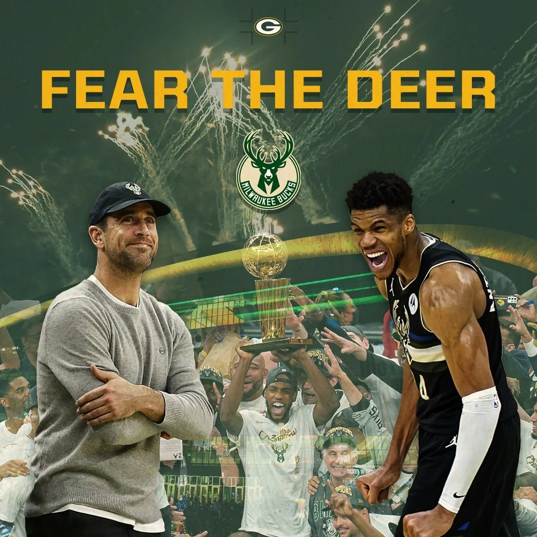 @packers graphic cheering on the Milwaukee Bucks going into the first season after their NBA Championship. 