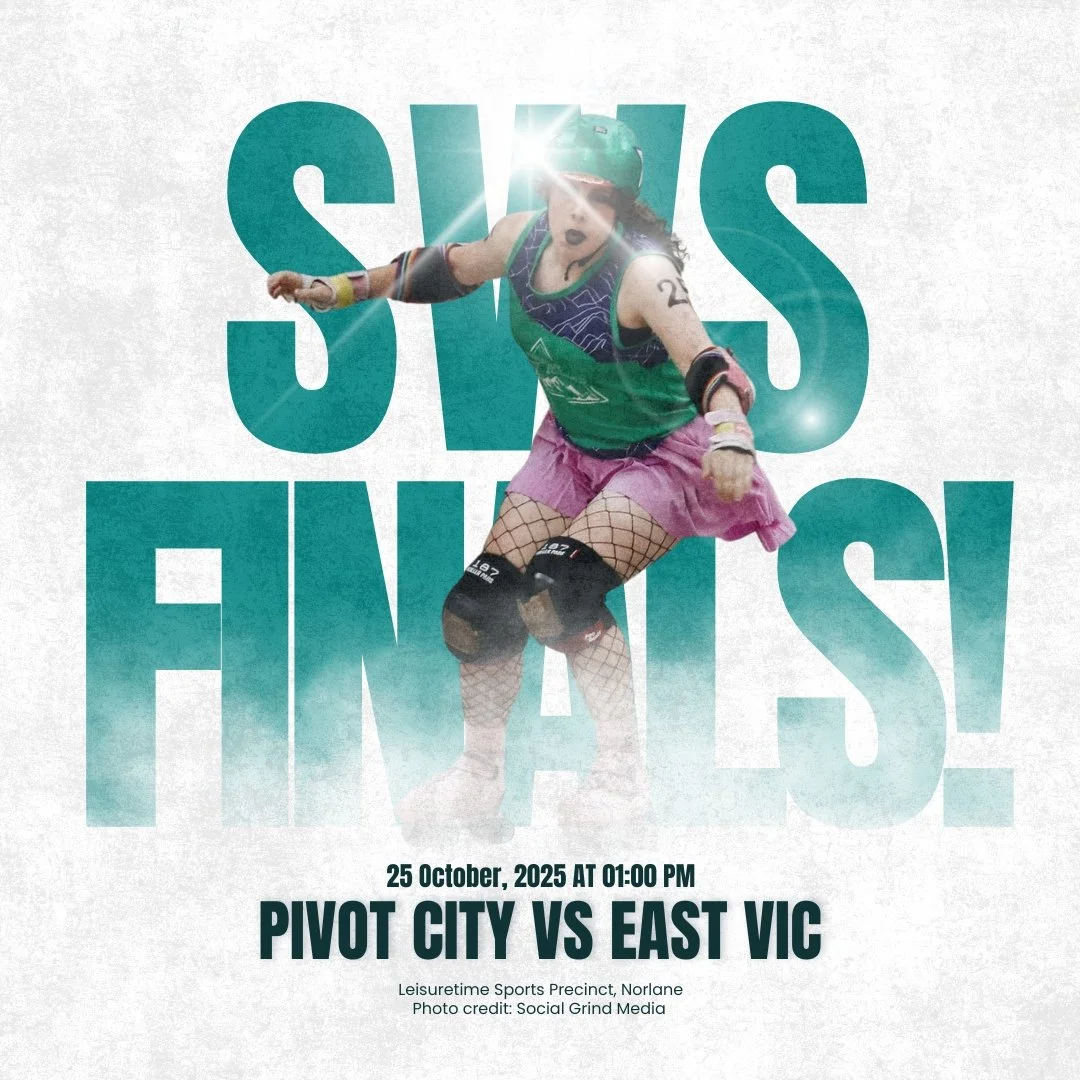 One week to go! 🙌
Pivot City Ranges take on East Vic Roller Derby in the season's final clash. 
📅 Saturday 25 October | 🕐 1pm
Get loud, get proud &ndash; let&rsquo;s roll into the last game of the year together.
Livestream: https://youtube.com/@st