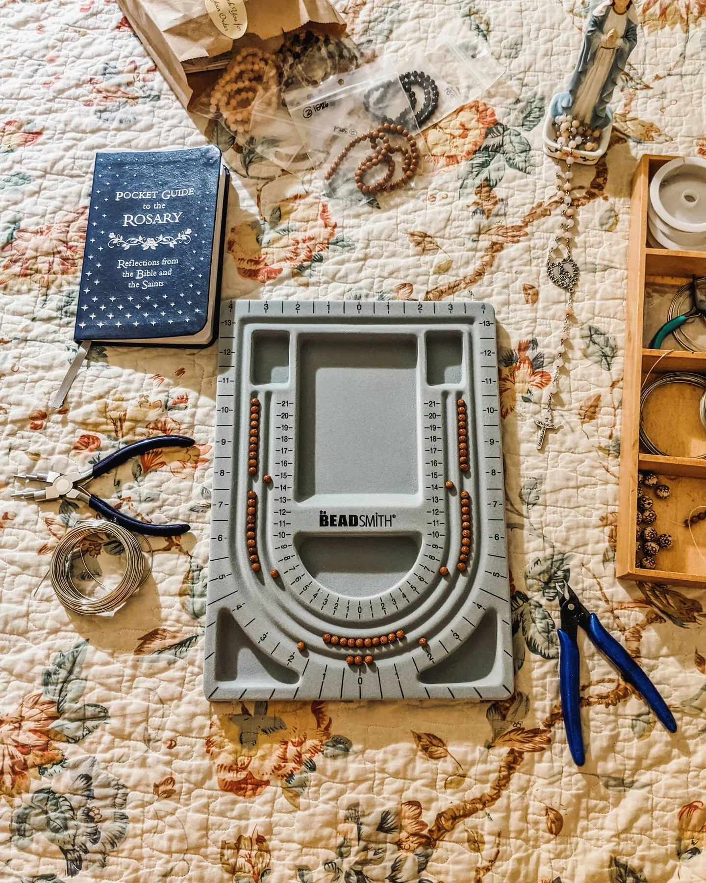 I've been OBSESSED with the rosary since my conversion. I decided to try to pray the rosary back in April when everywhere was closed and I had no income so I worked with what I had. I had those letter beads and string and I made my first rosary. 
Sin