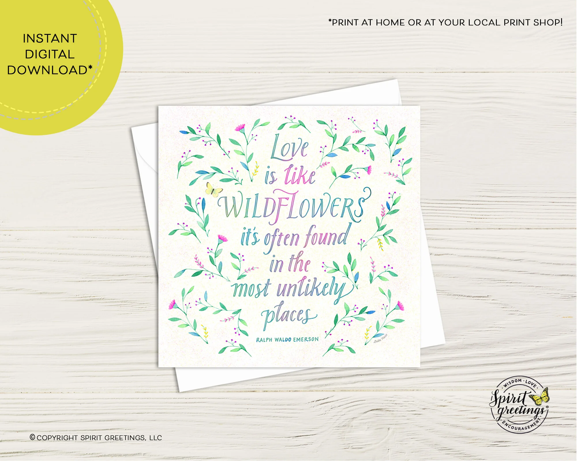 "Love is Like Wildflowers" Emerson Quote Card