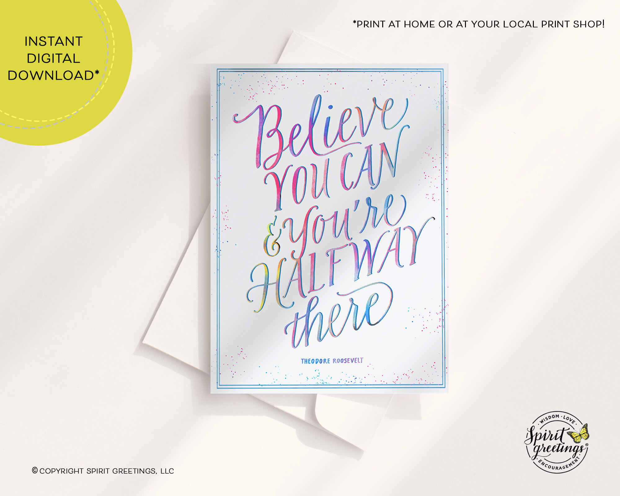 "Believe You Can and You’re Halfway There" Theodore Roosevelt Quote Card
