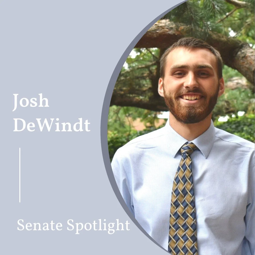 Our senate spotlight is Josh DeWindt! He is a Junior studying Computer Science! Josh is a team leader on senate!
Favorite project:
"I feel the proudest of open house hours, but Student Senate Rebrand is better overall"
Current project:
&q