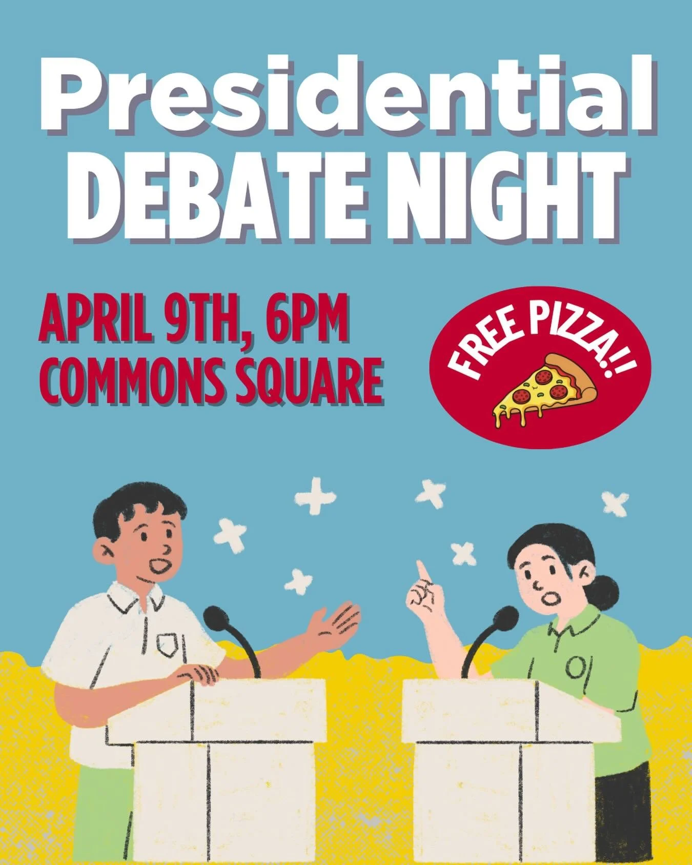 join us for THE annual presidential debate TOMORROW in Common&rsquo;s Square next to Peet&rsquo;s at 6 pm ‼️