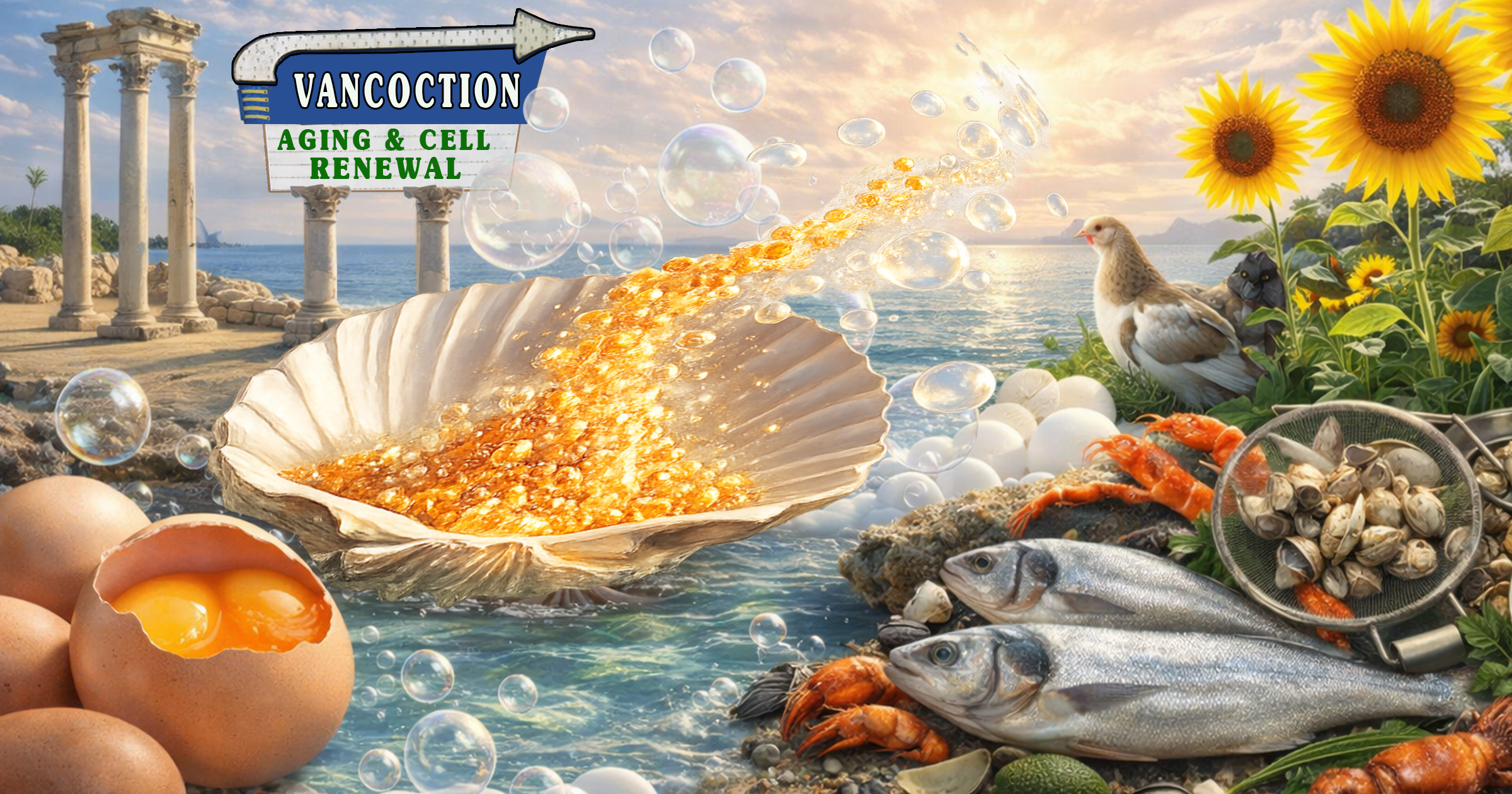 Phospholipid-rich foods including eggs, fish, shellfish, lecithin and caviar supporting cell renewal, membrane structure, and healthy aging