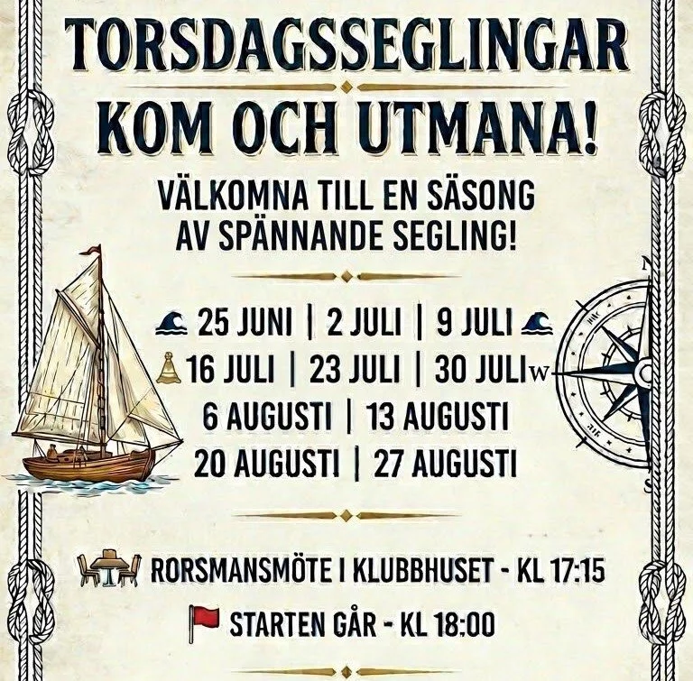 TORSDAGSSEGLINGS INFO 