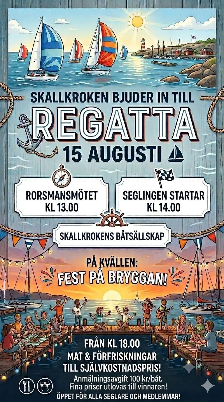 Regatta kl 10 - 15  /  Skallkrokens kväll    kl 18 -23 