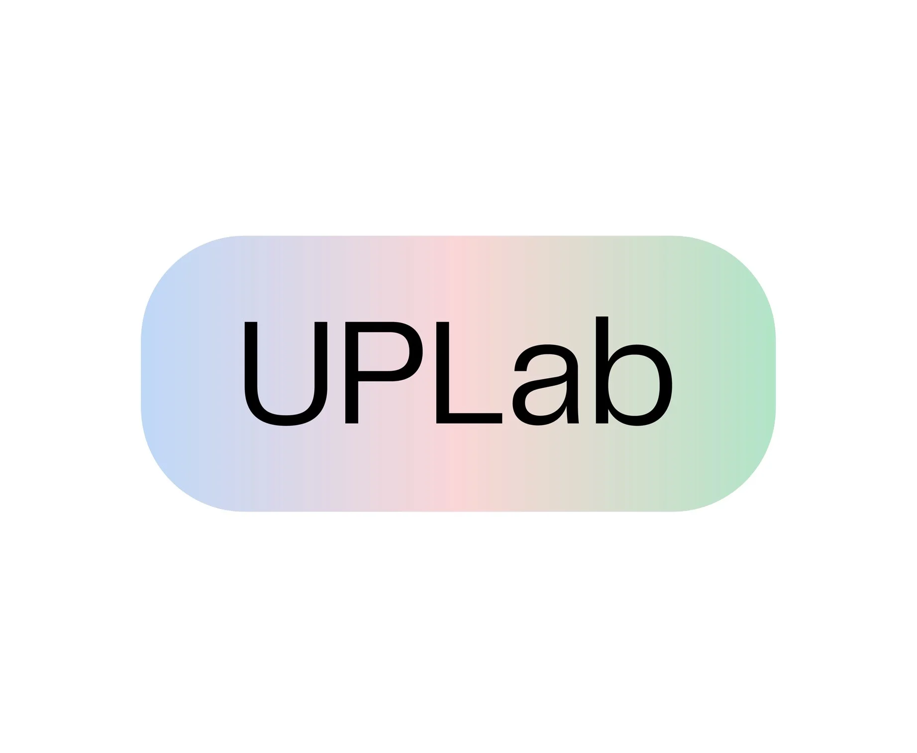 Ein farbiger Button mit dem Text "UPLab" in der Mitte.