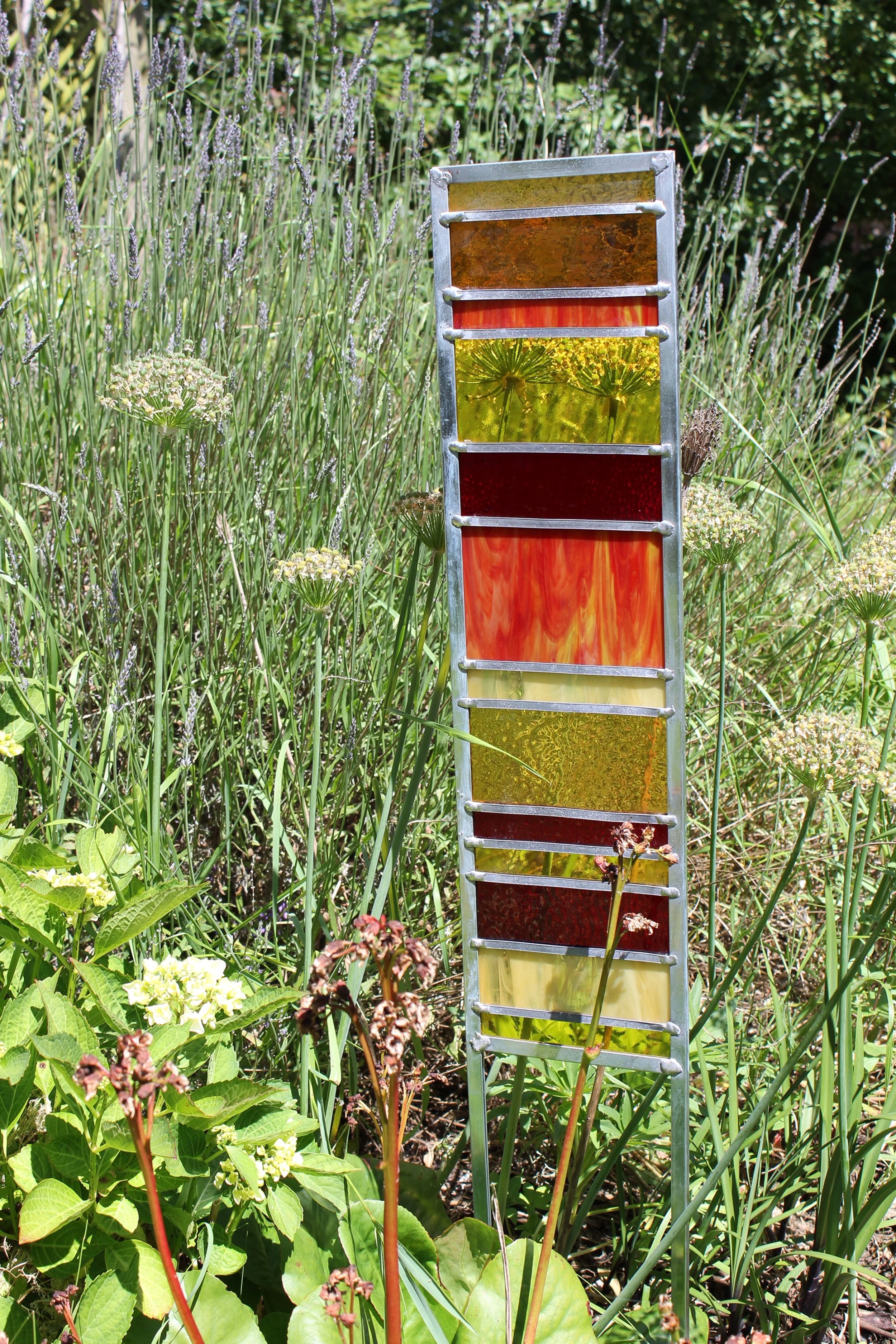 Stained glass garden ladder - warm colours - Sarah Davis.JPG