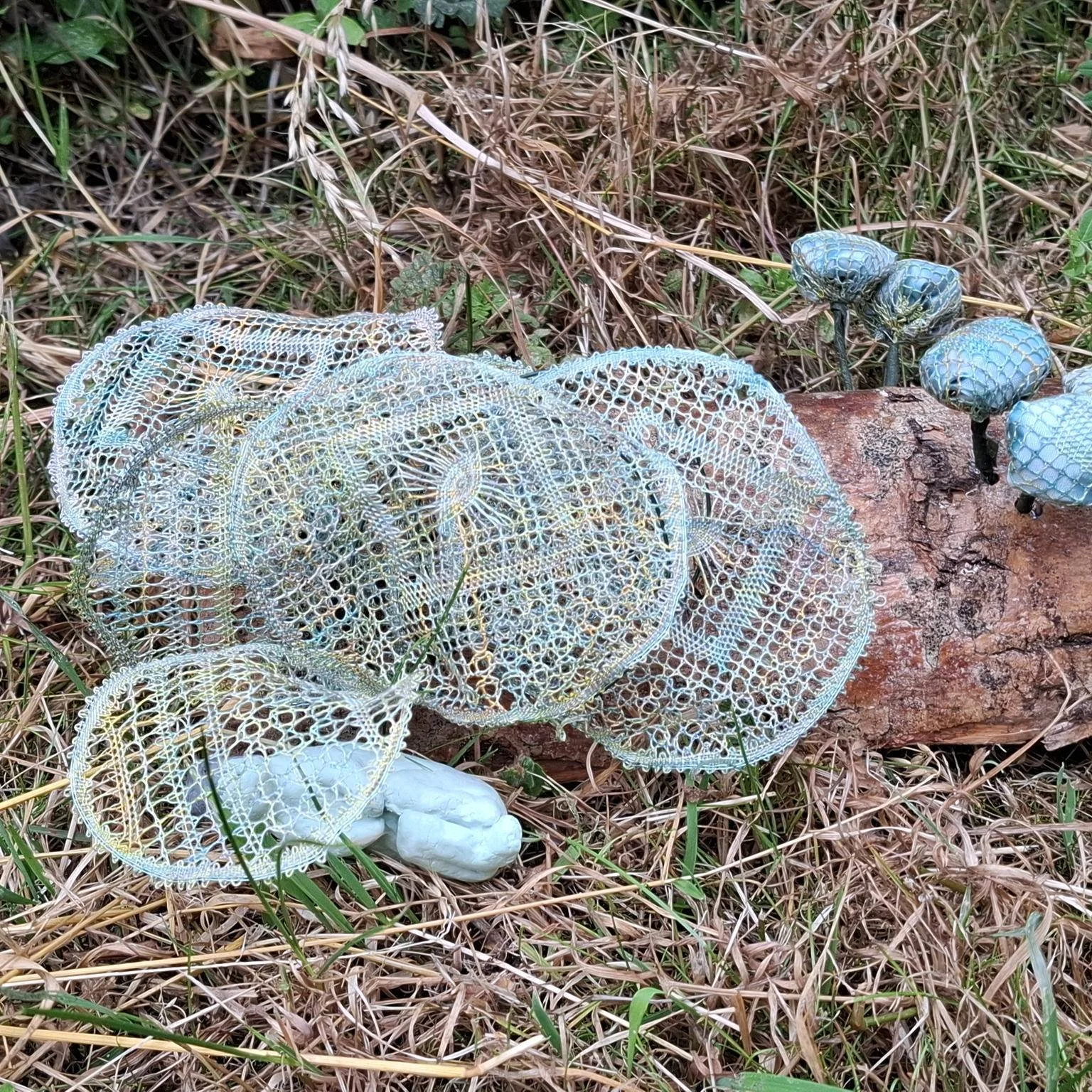 This is Bract, a lace representation of bracket fungus - complete with a fae creature nestling among its caps - by mixed media artist and lacemaker, Jane Wright. It's just one of the beautiful, intriguing pieces from BLOOM,  the upcoming VWS group ex