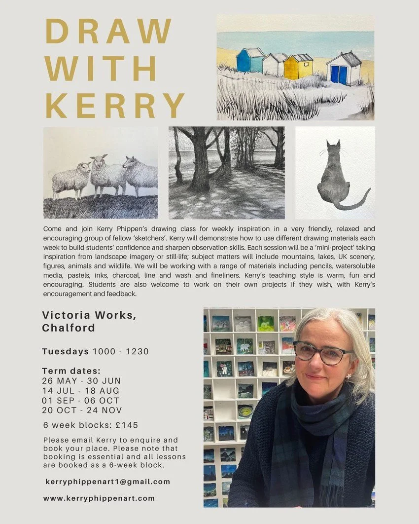 As well as running our own calendar of creative classes we hire out studio 21 as a workshop venue. In the coming months we  are delighted to welcome @kerryphippenart and her popular drawing club for a regular Tuesday morning class.  @kathwilliamsart 