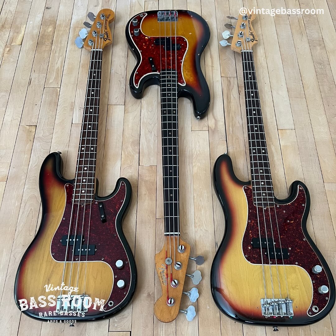 We are celebrating #thumpinthursday and chasing away the rain with a beautiful trio of Sunburst Precision basses. All 3 and more available on the website now.

1972 Fender Precision
1963 Fender Pre CBS
1972 Fender Precision

Here at Vintage Bass Room