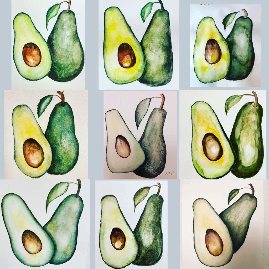 AVOCADO Watercolour Pre-recorded Class 90 mins (teens/adults) £8.00 