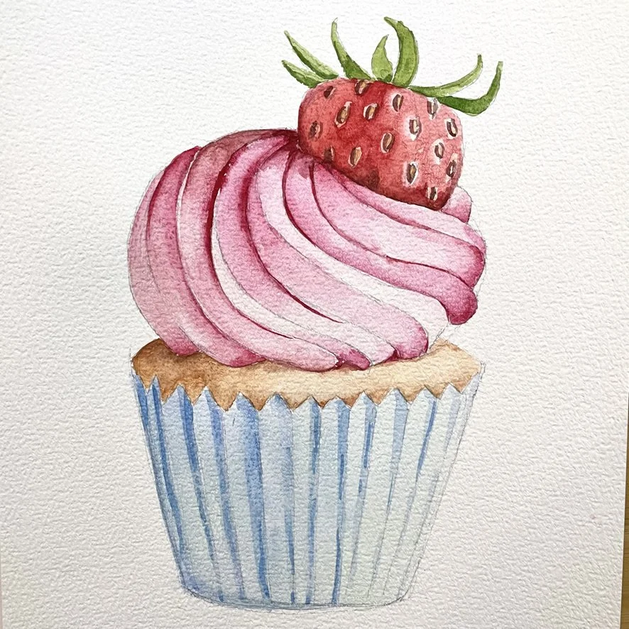small CUPCAKE Watercolour Pre-recorded Class 60 mins (teens/adults) £8.00 