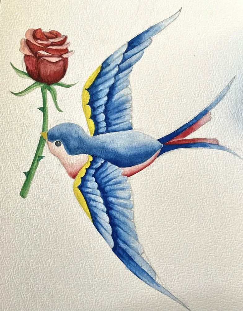 SWALLOW Watercolour Pre-recorded Class 110 mins (teens/adults) £8.00