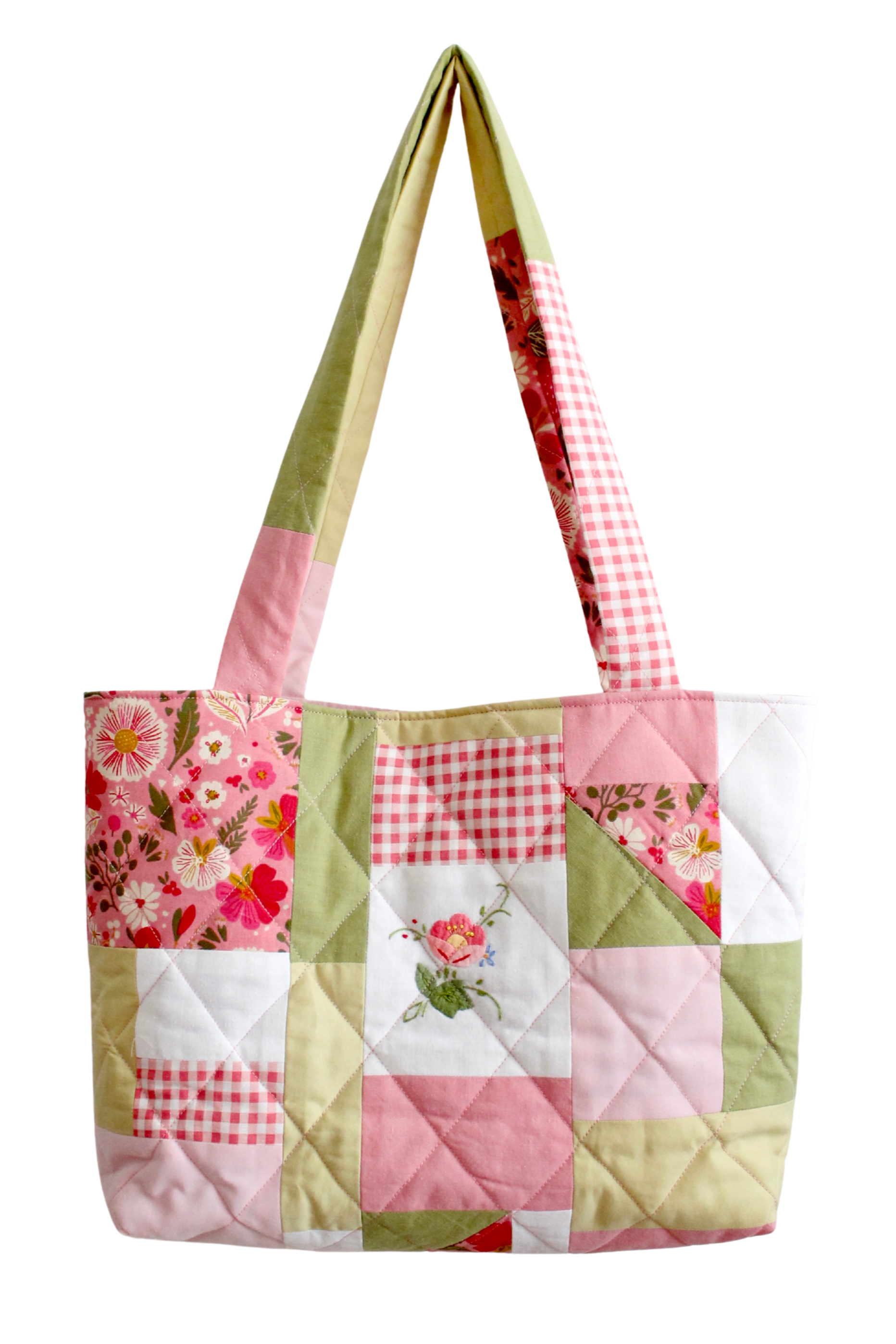 Patchwork Quilted Tote Bag - Rose Garden
