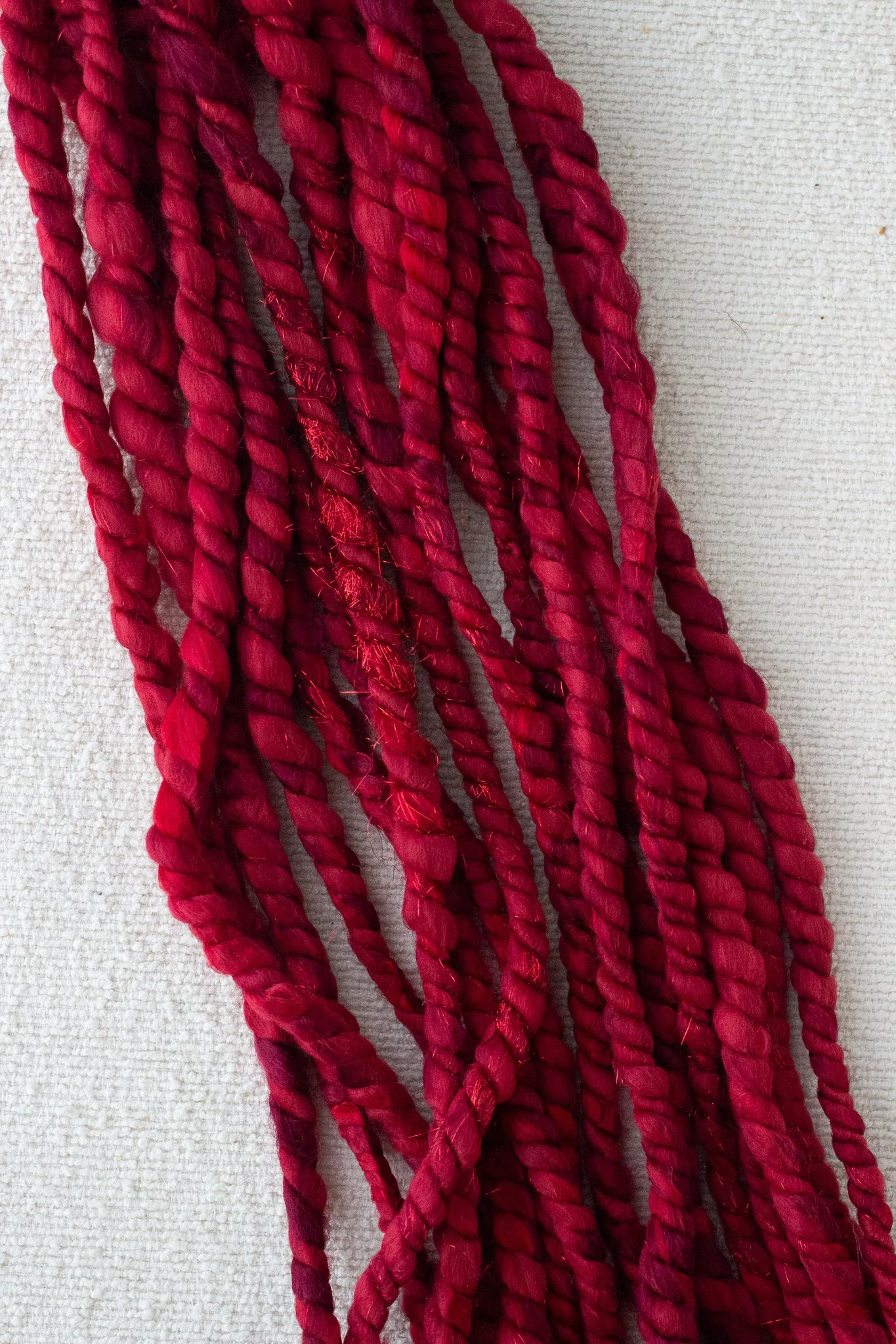 Handspun Two Ply Art Yarn Cranberry Sauce