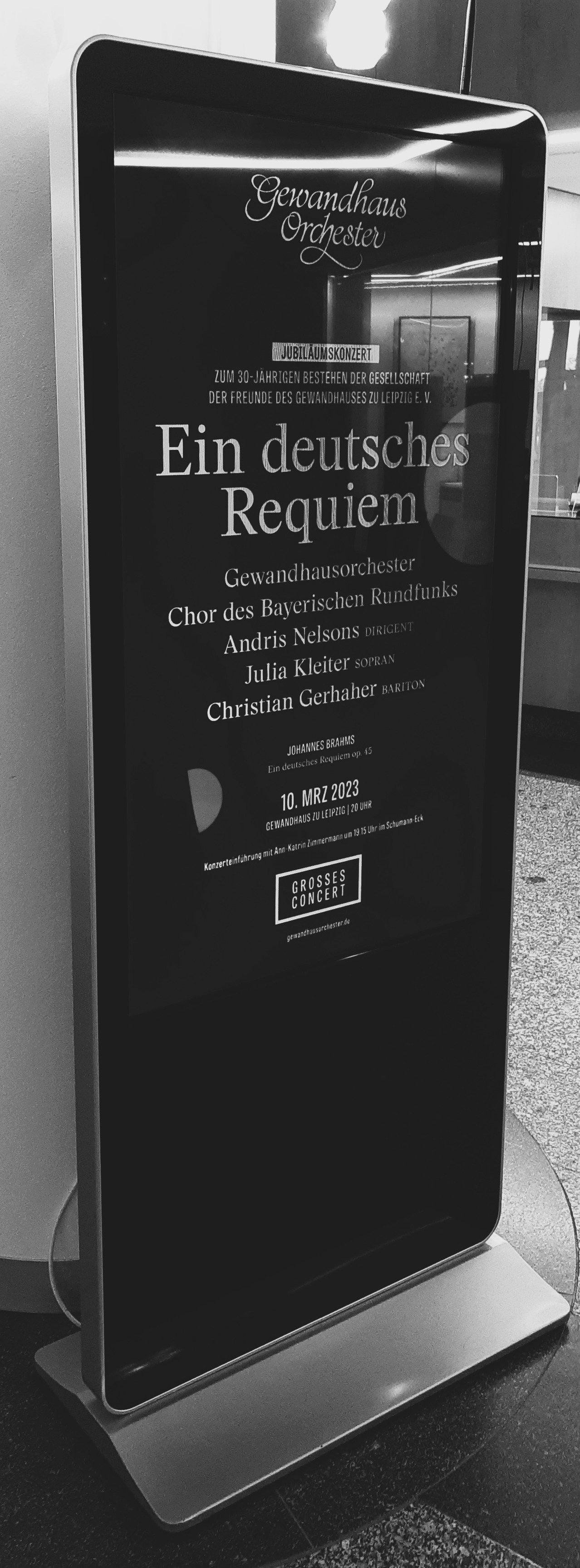 2023.03 Brahms, Ein deutsches Requiem, Chor des Bayerischen Rundfunks, Gewandhaus Orchester, Kleiter, Gerhaher, Nelsons, Gewandhaus, Leipzig, Plakat sw2