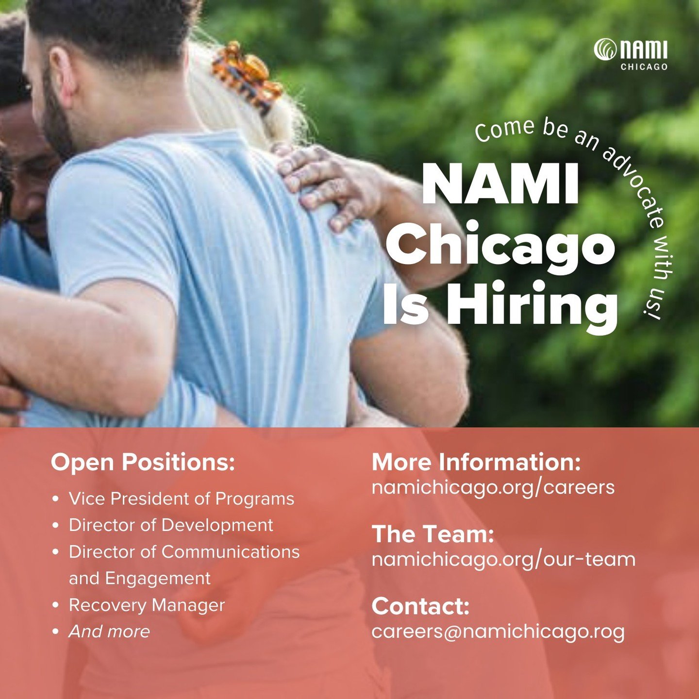 🌟 Join a team of passionate people at NAMI Chicago! 🌟

Guided by the experiences of those living with mental health conditions and rooted in equity, NAMI Chicago educates to fight stigma and discrimination, fiercely advocates for our community, and