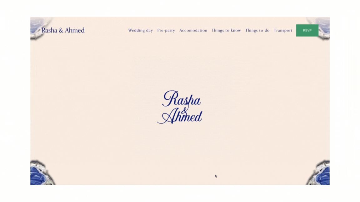 Home Page / Wedding day / pre-party / accommodation / things to know / things to do / transport 