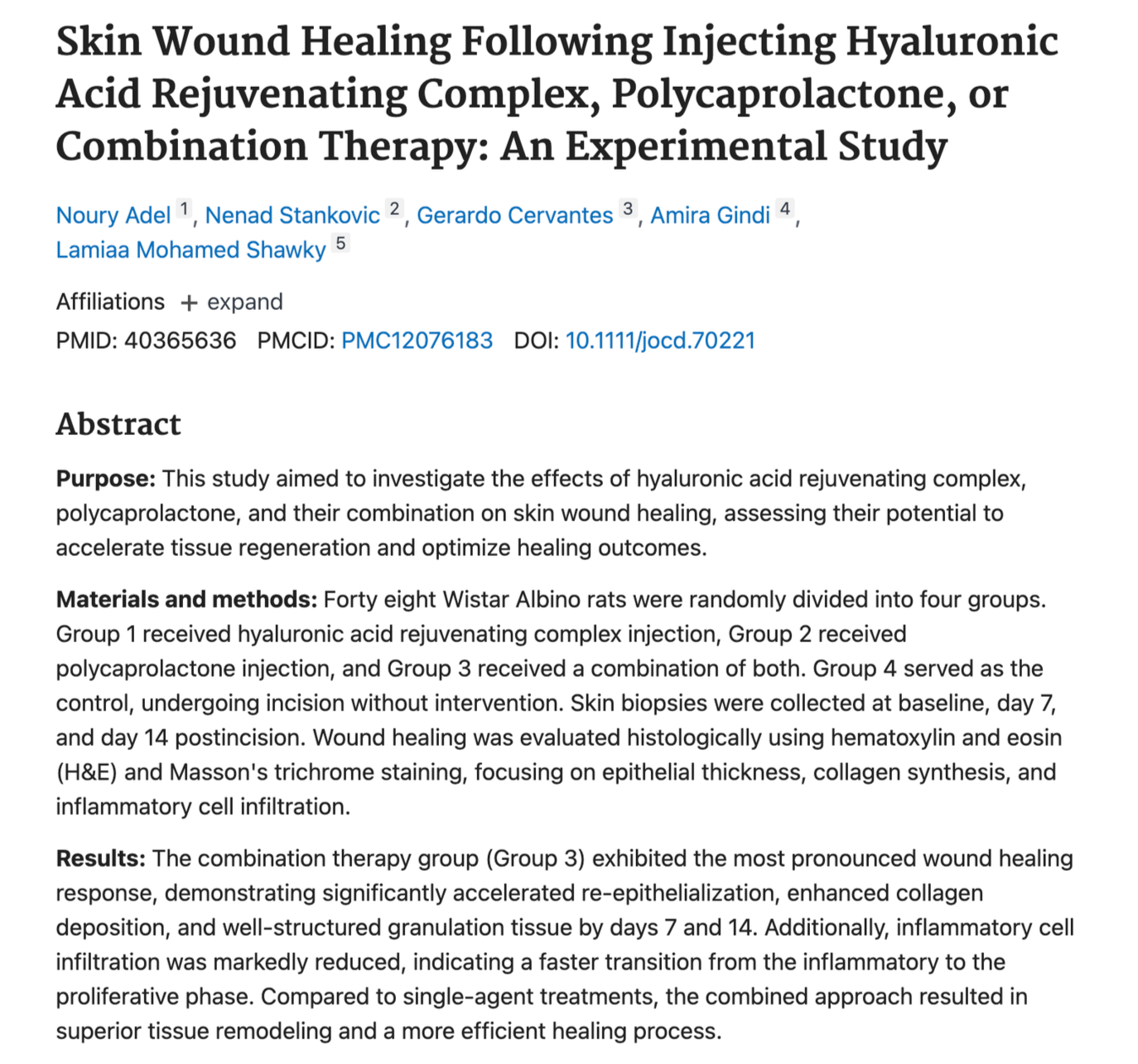 Skin Wound Healing Following Injecting Hyaluronic Acid Rejuvenating Complex, Polycaprolactone, or Combination Therapy