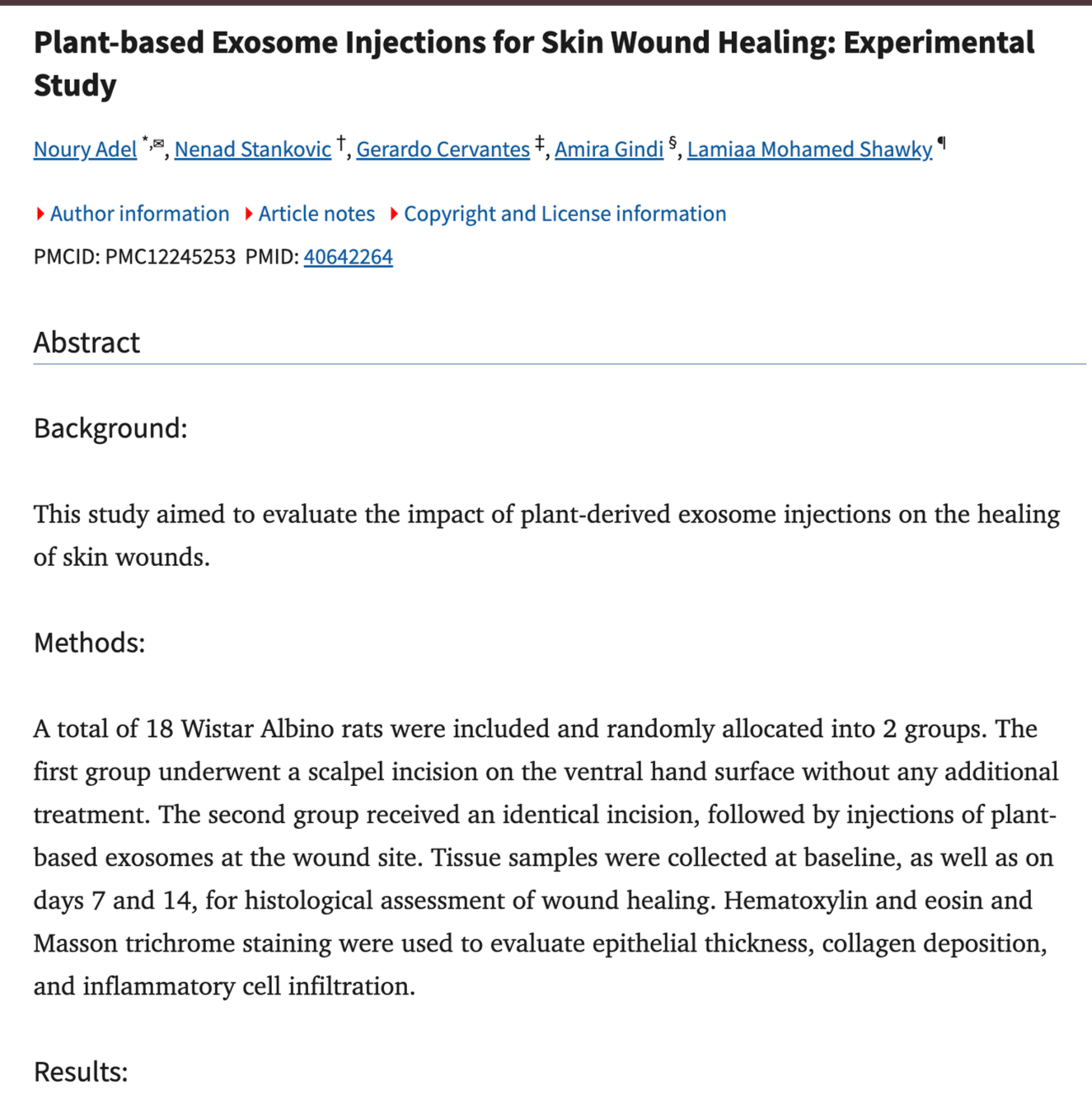 Plant-based Exosome Injections for Skin Wound Healing: Experimental Study