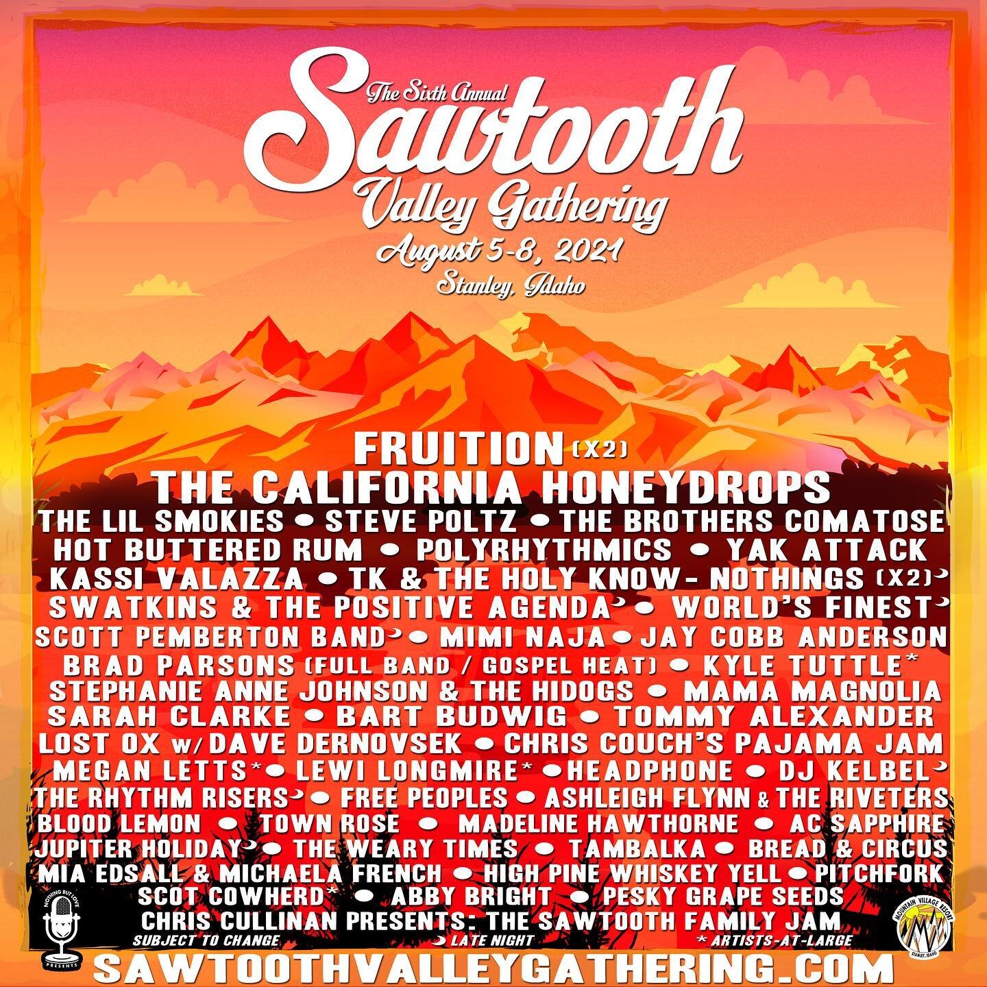 We&rsquo;re excited and increasingly optimistic to announce we&rsquo;ll be performing in August at @sawtoothvalleygathering