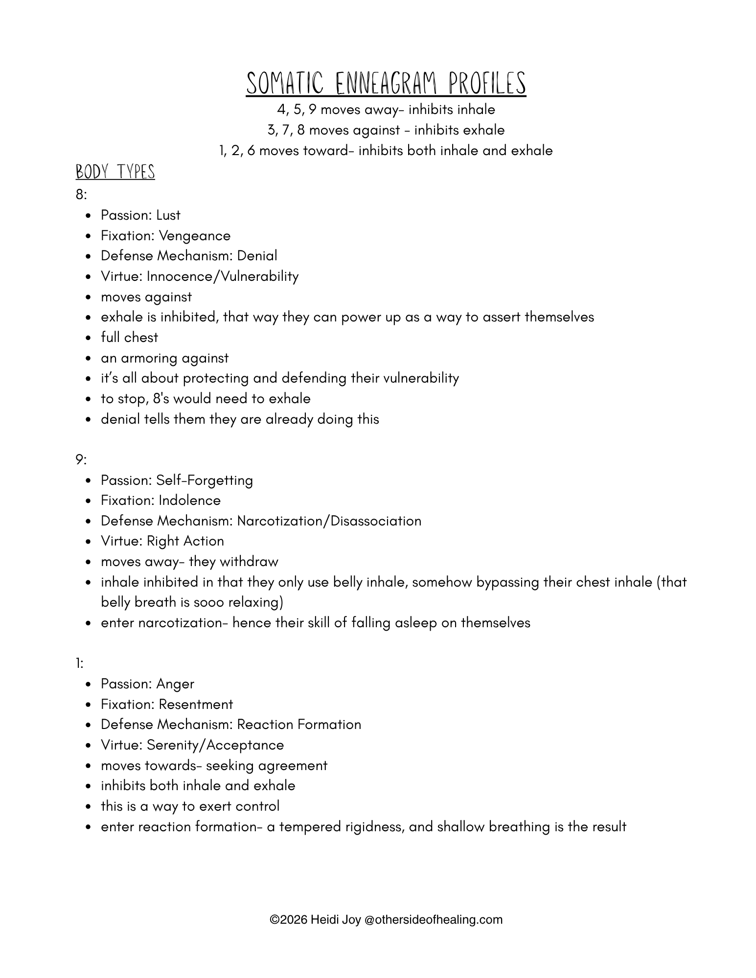 Somatic Enneagram Profiles