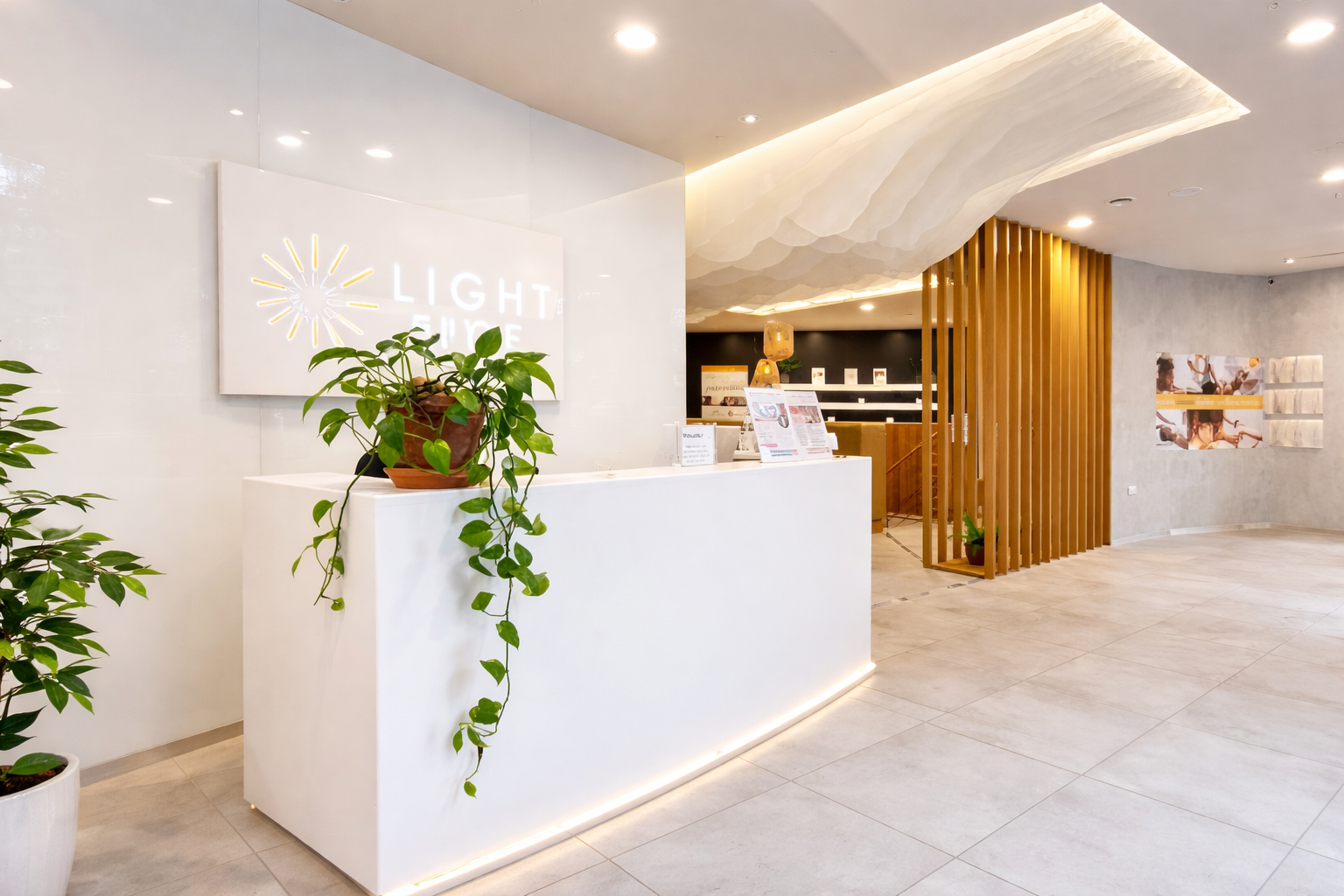 Light Centre Marylebone reception space in London, a calm modern wellness clinic interior for in-person sessions