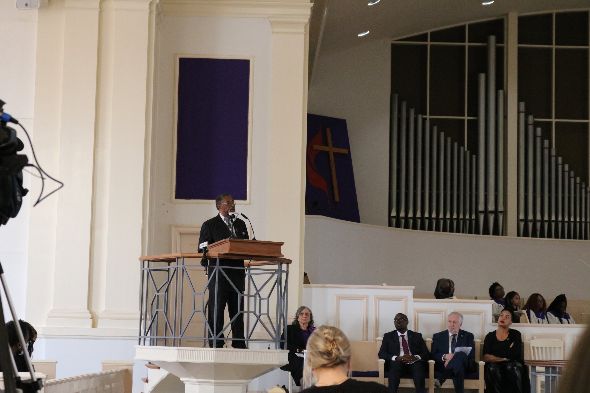  Lewis V. Baldwin delivers remarks at the Tri-College Martin Luther King Jr. celebration on Jan. 13. 