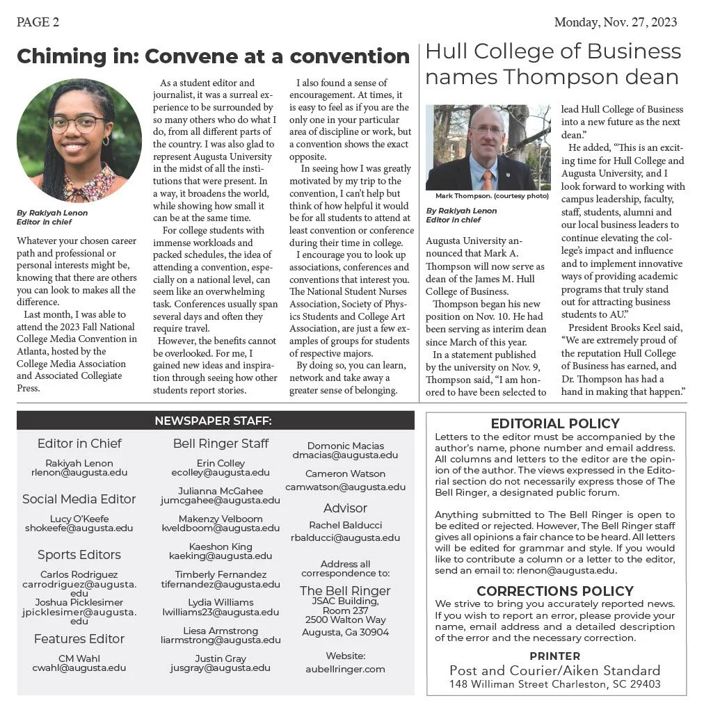 Introducing the Monday, Nov. 27, 2023 Vol. 70. Issue 2 of The Bell ...